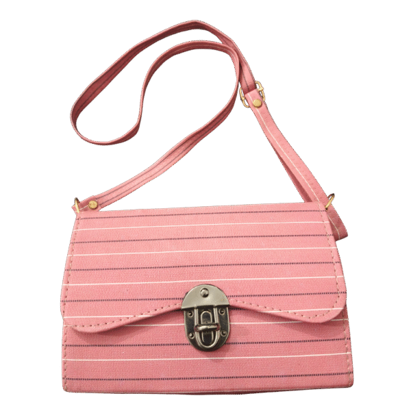 Trendy Pink Striped Sling Bag with Vintage Lock Closure
